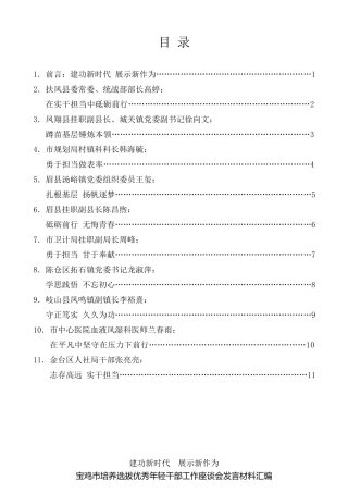 经验交流系列第29期（10篇）宝鸡市培养选拔优秀年轻干部工作座谈会发言材料汇编