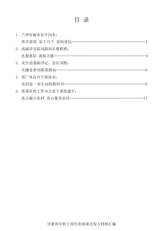 经验交流系列第56期（5篇）甘肃省年轻干部代表座谈会发言材料汇编