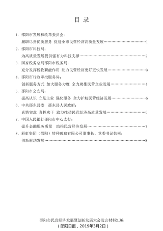 经验交流系列第61期（7篇）邵阳市民营经济发展暨创新发展大会发言材料汇编