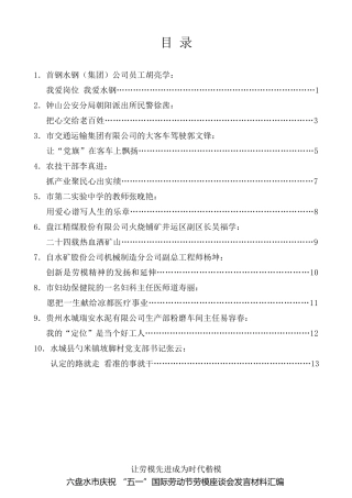 经验交流系列第81期（9篇）六盘水市庆祝 “五一”国际劳动节劳模座谈会发言材料汇编