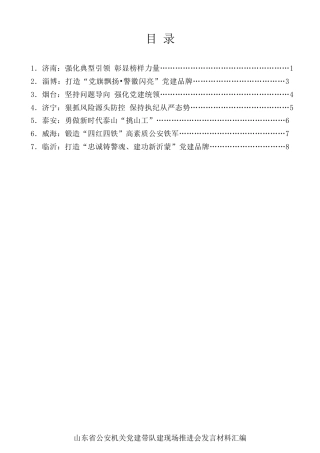 经验交流系列第223期（7篇）山东省公安机关党建带队建现场推进会发言材料汇编