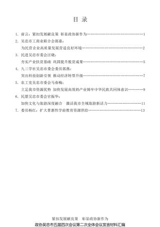 经验交流系列第229期（6篇）政协吴忠市五届四次会议第二次全体会议发言材料汇编