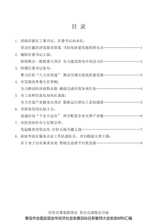 经验交流系列第238期（8篇）青岛市全面实现全年经济社会发展目标任务誓师大会发言材料汇编