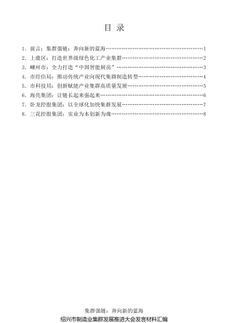 经验交流系列第245期（7篇）绍兴市制造业集群发展推进大会发言材料汇编