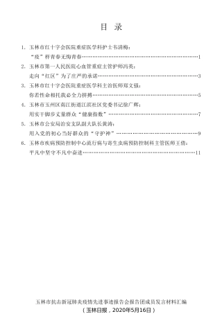 经验交流系列第272期（6篇）玉林市抗击新冠肺炎疫情先进事迹报告会报告团成员发言材料汇编