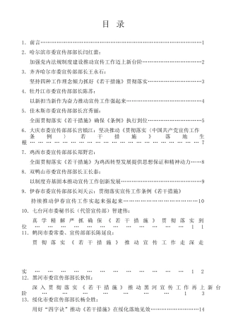 经验交流系列第290期（13篇）黑龙江省各地市宣传部长贯彻落实《若干措施》发言材料汇编