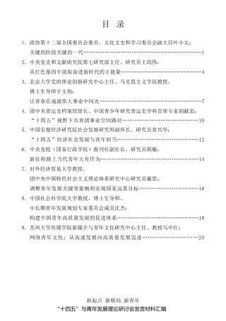 经验交流系列第404期（9篇）“十四五”与青年发展理论研讨会发言材料汇编