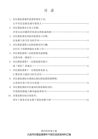 经验交流系列第463期（10篇）大连市纪委监委青年干部五四青年节交流发言材料汇编