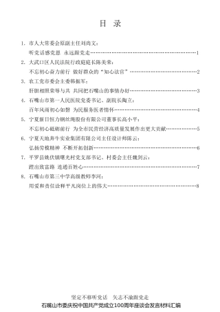 经验交流系列第498期（8篇）石嘴山市委庆祝中国共产党成立100周年座谈会发言材料汇编