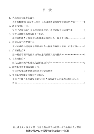 经验交流系列第510期（8篇）中国石油集团公司2021年领导干部会议发言材料汇编