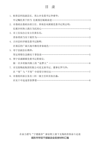 经验交流系列第717期（8篇）闽东市年轻干部座谈会发言材料汇编