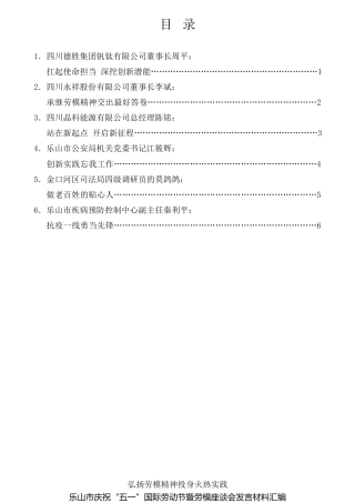经验交流系列第747期（6篇）乐山市庆祝“五一”国际劳动节暨劳模座谈会发言材料汇编