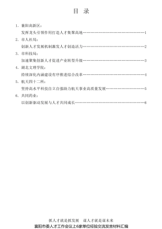 经验交流系列第804期（6篇）襄阳市委人才工作会议经验交流发言材料汇编