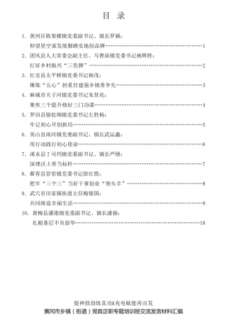 经验交流系列第810期（10篇）黄冈市乡镇（街道）党政正职专题培训班交流发言材料汇编