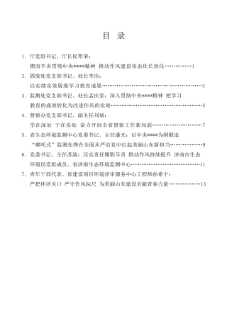经验交流系列第1317期（7篇）山东省生态环境厅党组深入贯彻中央八项规定精神学习教育专题读书班交流发言材料汇编