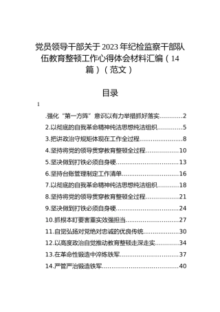 党员领导干部关于2023年纪检监察干部队伍教育整顿工作心得体会材料汇编（14篇）