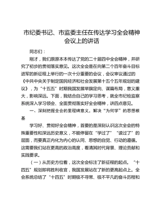 市纪委书记、市监委主任在传达学习四中全会精神会议上的讲话