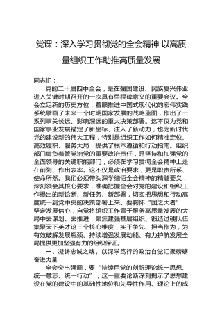 党课：深入学习贯彻党的二十届四中全会精神 以高质量组织工作助推高质量发展