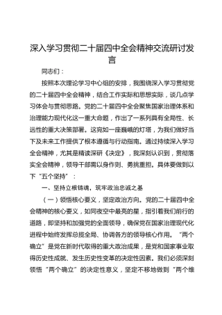 深入学习贯彻二十届四中全会精神交流研讨发言