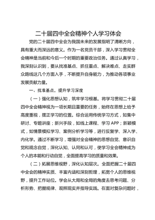 二十届四中全会精神个人学习体会