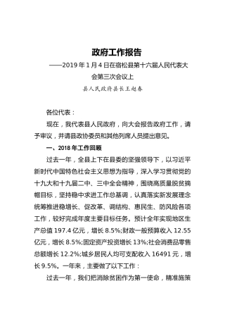 2019年宿松县人民政府工作报告（全文）