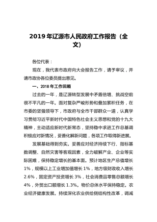 2019年辽源市人民政府工作报告（全文）
