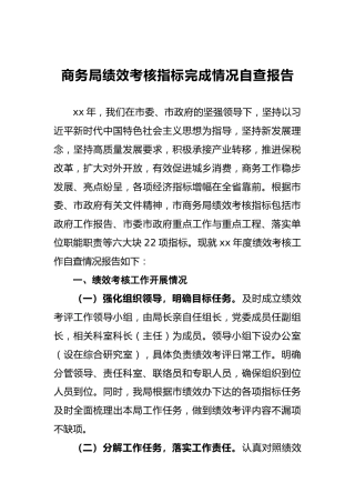 商务局绩效考核指标完成情况自查报告