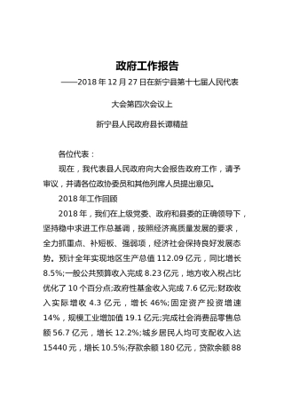2019年新宁县人民政府工作报告（全文）