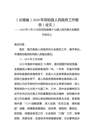 （云南省）2020年双柏县人民政府工作报告