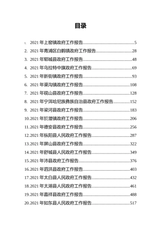 2021年县镇政府工作报告汇编（64篇）