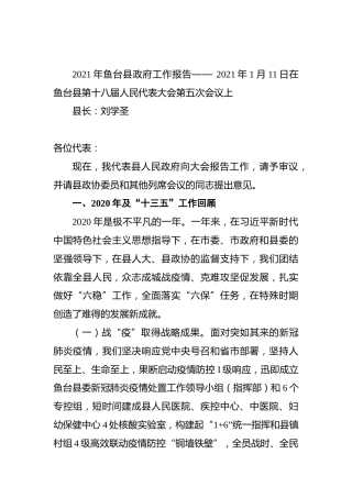 2021年鱼台县政府工作报告——2021年1月11日在鱼台县第十八届人民代表大会第五次会议上