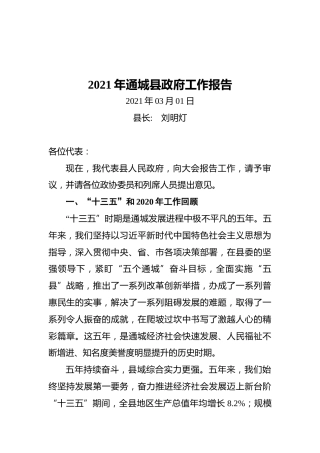 2021年通城县政府工作报告