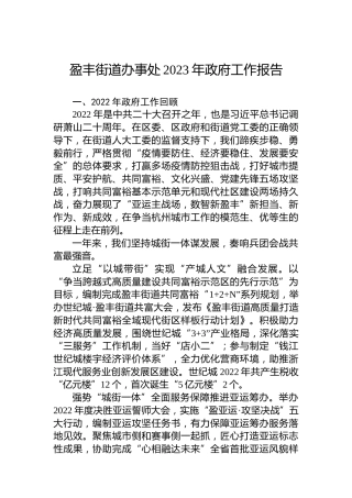 盈丰街道办事处2023年政府工作报告(20230210)