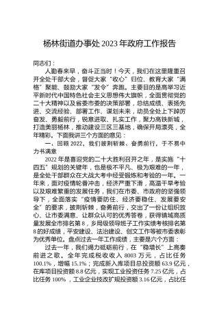 杨林街道办事处2023年政府工作报告（20230208）