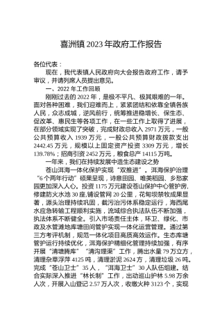 喜洲镇2023年政府工作报告（20230117）