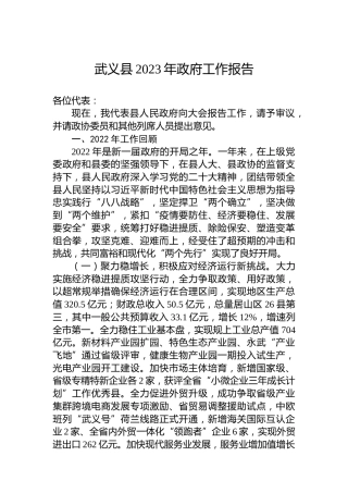 武义县2023年政府工作报告（20230201）