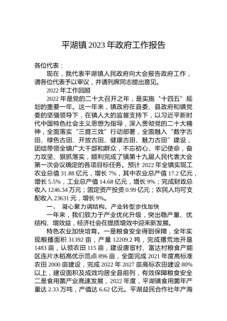 平湖镇2023年政府工作报告（20221215）