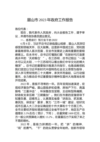 眉山市2023年政府工作报告（20230103）