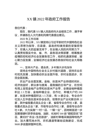 XX镇2022年政府工作报告（20221207）