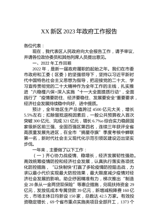 XX新区2023年政府工作报告