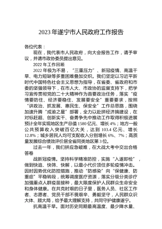 2023年遂宁市人民政府工作报告(20230103)