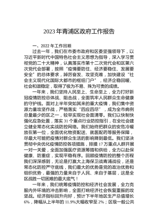 2023年青浦区政府工作报告（20230128）