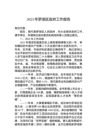 2023年罗湖区政府工作报告（20230110）