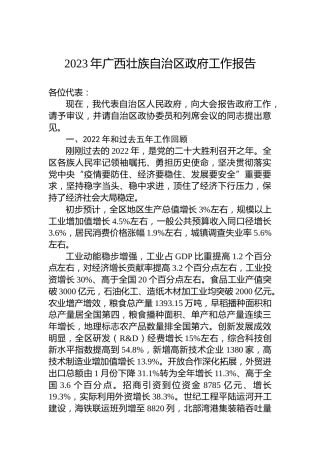 2023年广西壮族自治区政府工作报告（20230119）