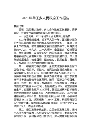 2023年单王乡人民政府工作报告（20221216）