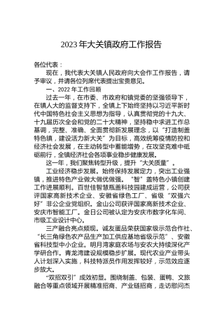 2023年大关镇政府工作报告（20230111）
