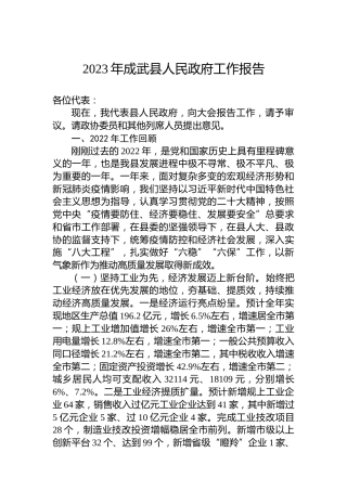 2023年成武县人民政府工作报告（20230105）