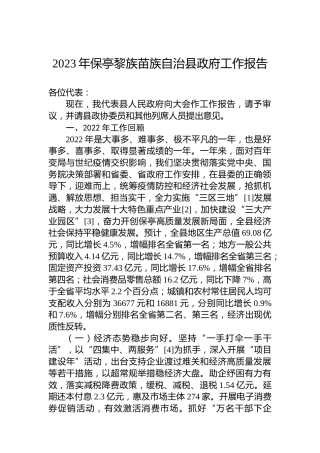 2023年保亭黎族苗族自治县政府工作报告（20230106）