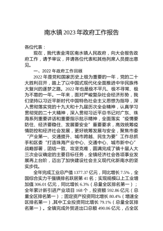 南水镇2023年政府工作报告（20230228）