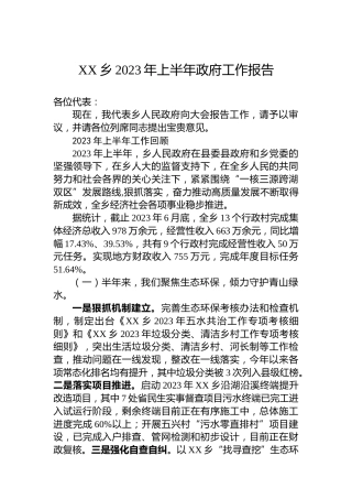 XX乡2023年上半年政府工作报告（20230803）